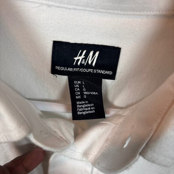 Men’s H&M White L/S Oxford Button Up Shirt Regular Fit Sz Large Cotton - Picture 13 of 13